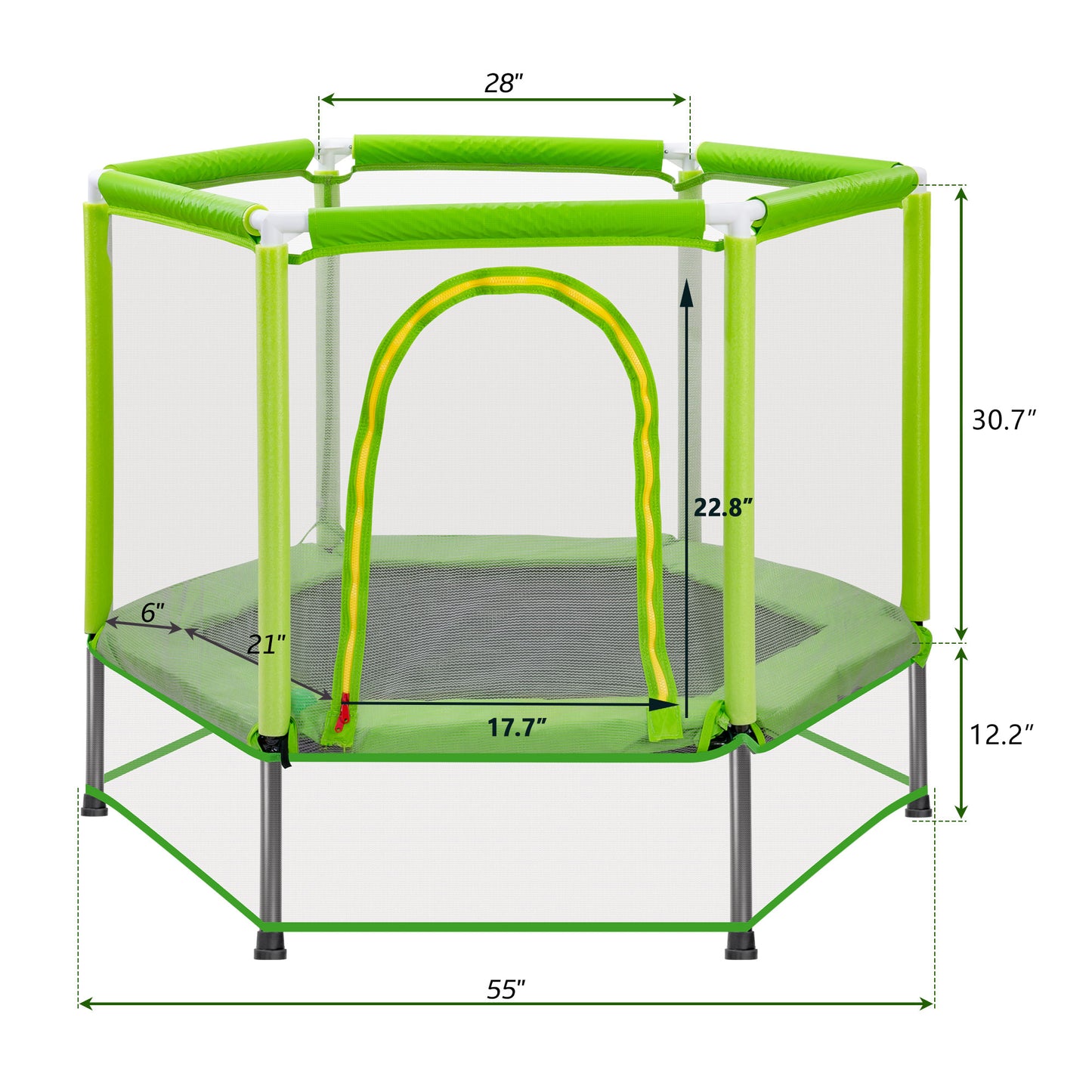 55'' Toddlers Trampoline with Safety Enclosure Net and Balls, Indoor Outdoor Mini Trampoline for Kids