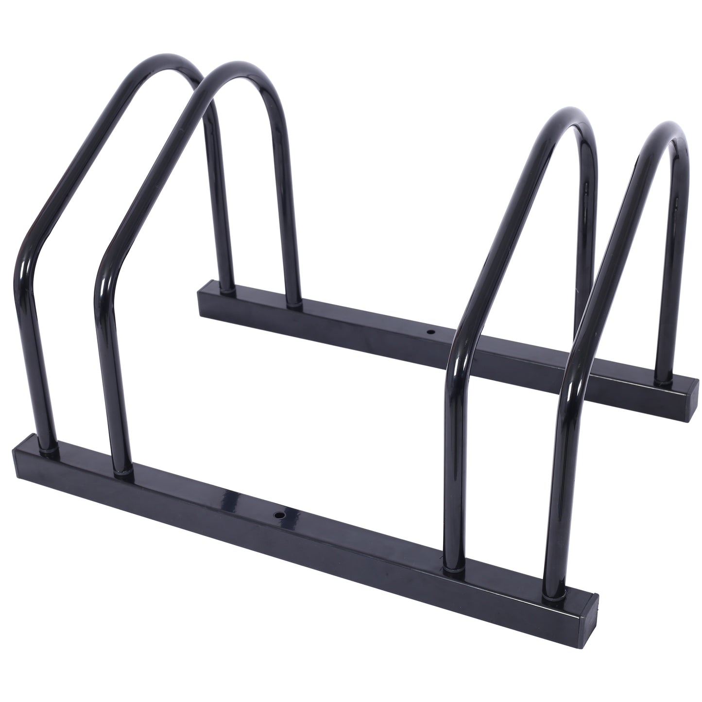 2 bicycle parking racks 22-28 inch wheel supports, maximum tire width 2.15 inches, black painted