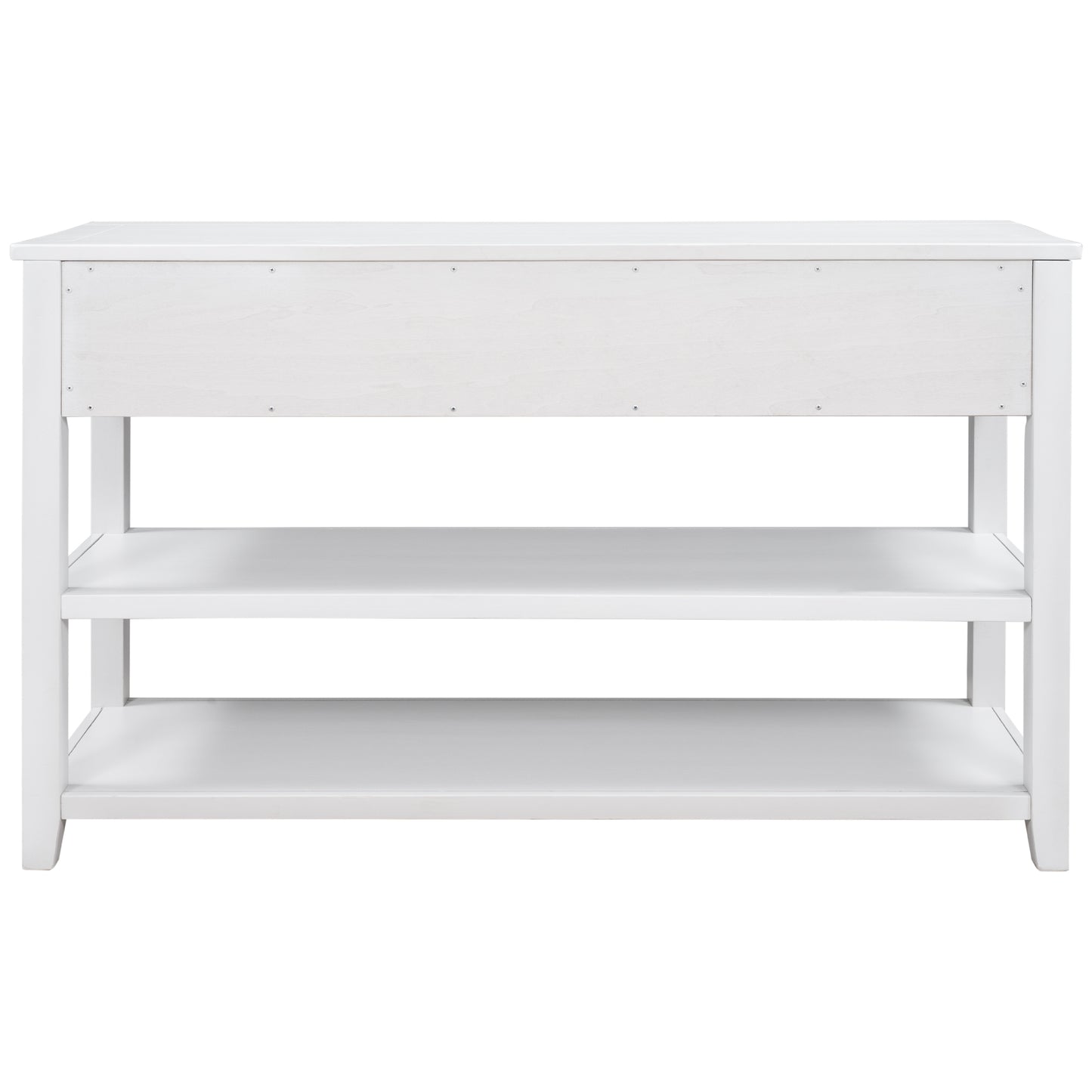 Retro Design Console Table with Two Open Shelves, Pine Solid Wood Frame and Legs for Living Room (Antique White)