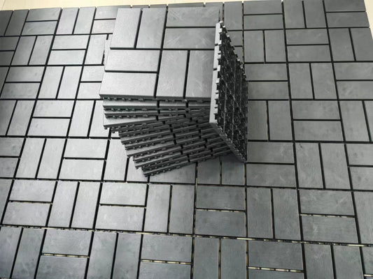 Plastic interlocking deck tiles, 36 pieces, 12 inch x 12 inch waterproof terrace tiles, with strong drainage design in grey