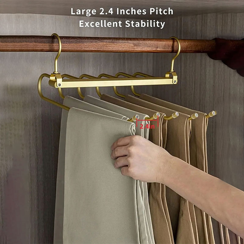 6 Layers Aluminum Pants Hangers,Space Saving Jean Scarf Organizer,Multi-Functional Closet Heavy Rack for Slacks Jeans Trousers