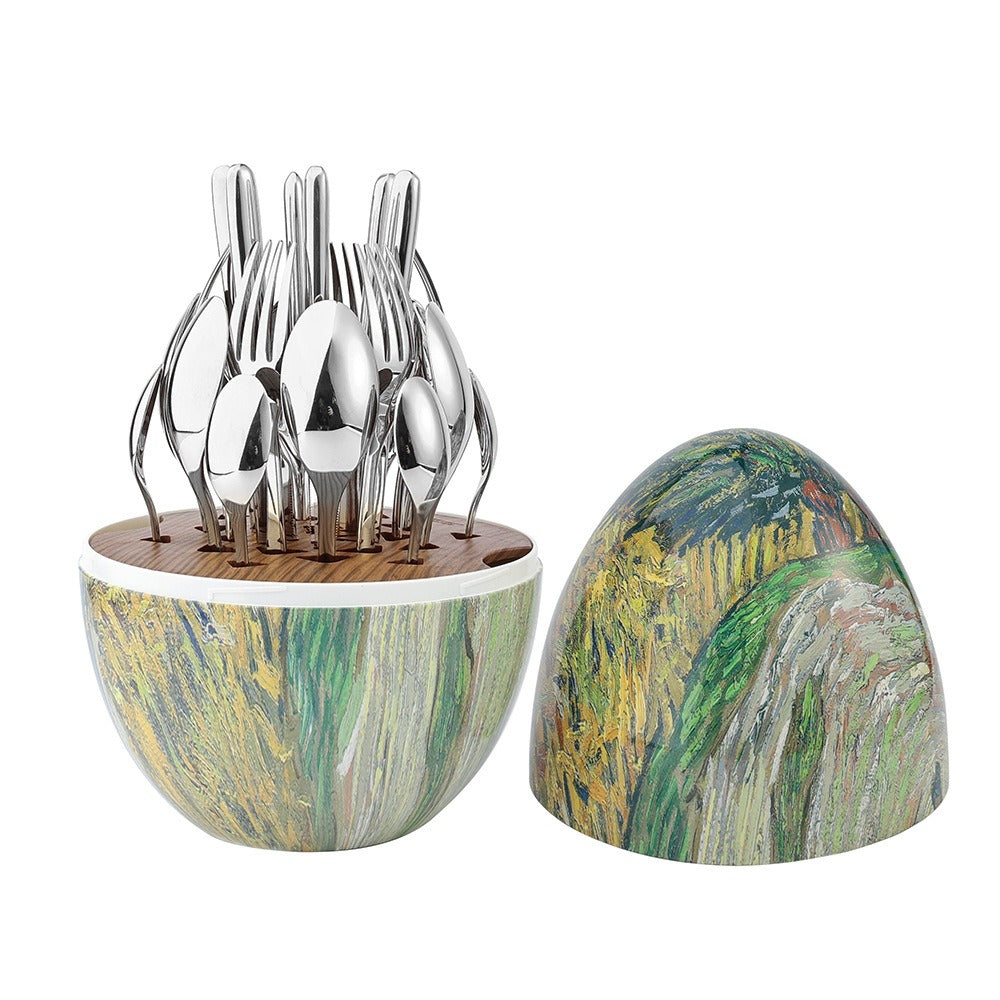 Heartland Egg 24-Piece Stainless Steel Tableware Set Van Gogh Home Art Ornaments MOOD Knife Fork And Spoon Set