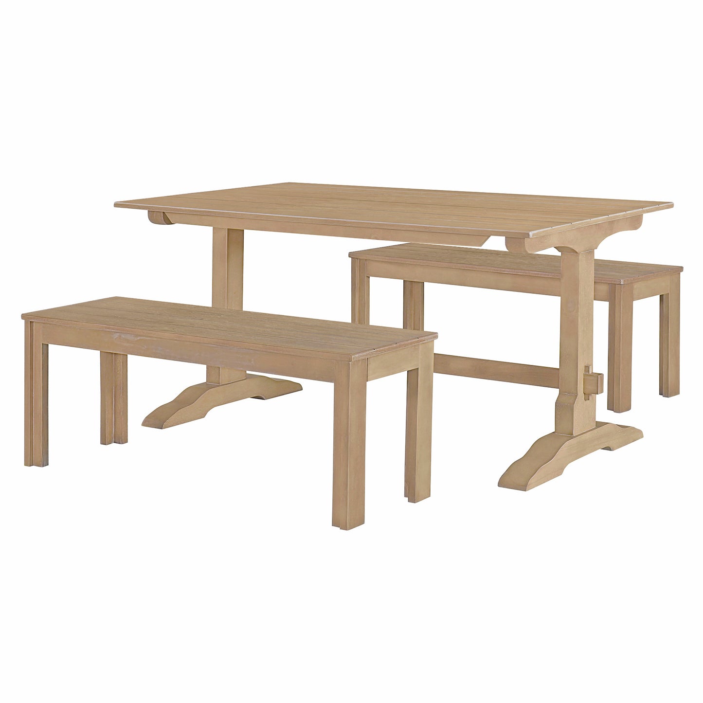 TREXM 3-piece retro dining table, rectangular stand table, and 2 4-person wooden stools (made of natural wood)