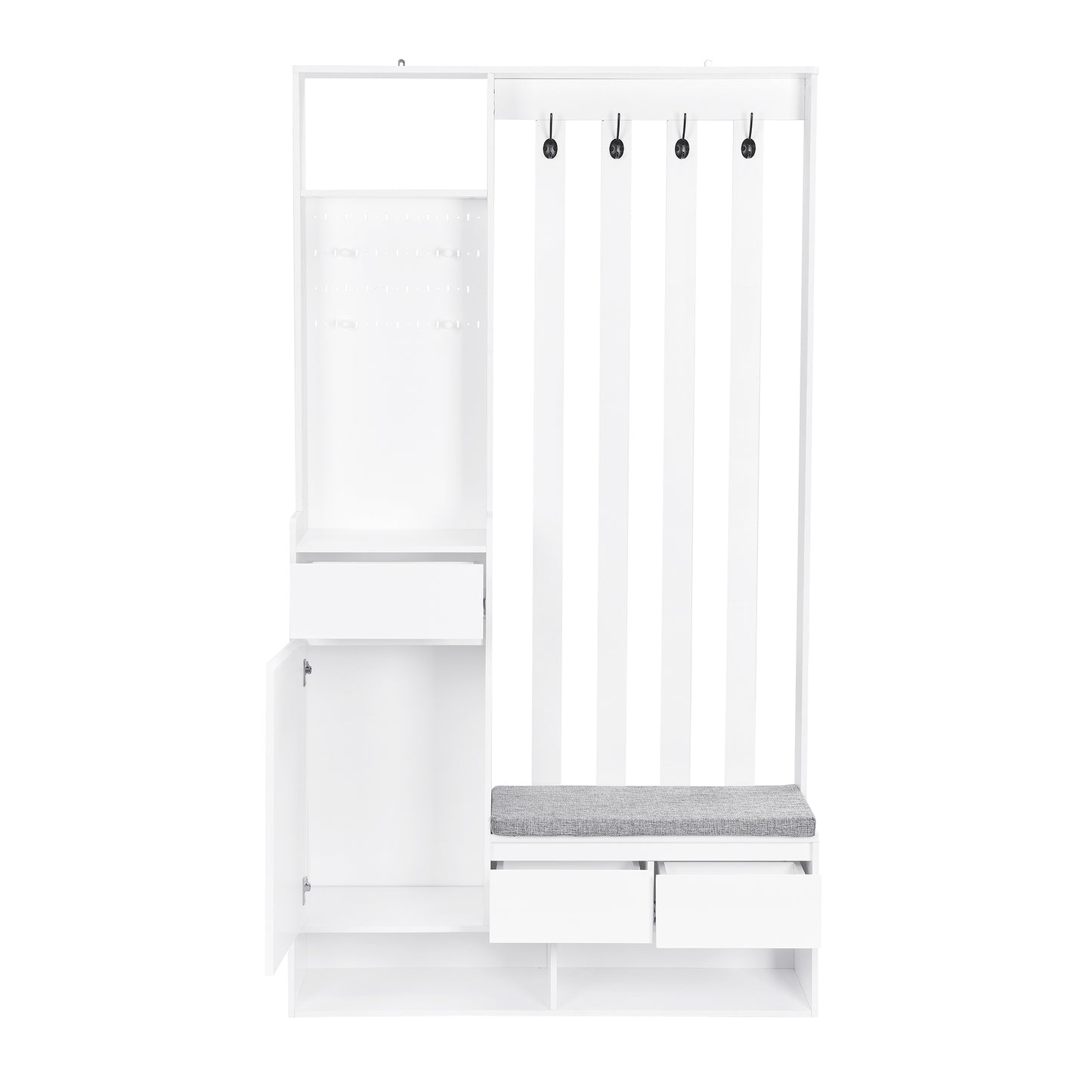 39.3'W70.8'H multifunctional corridor shoe cabinet with soft padded nail board and white clothes hanger with entrance hook