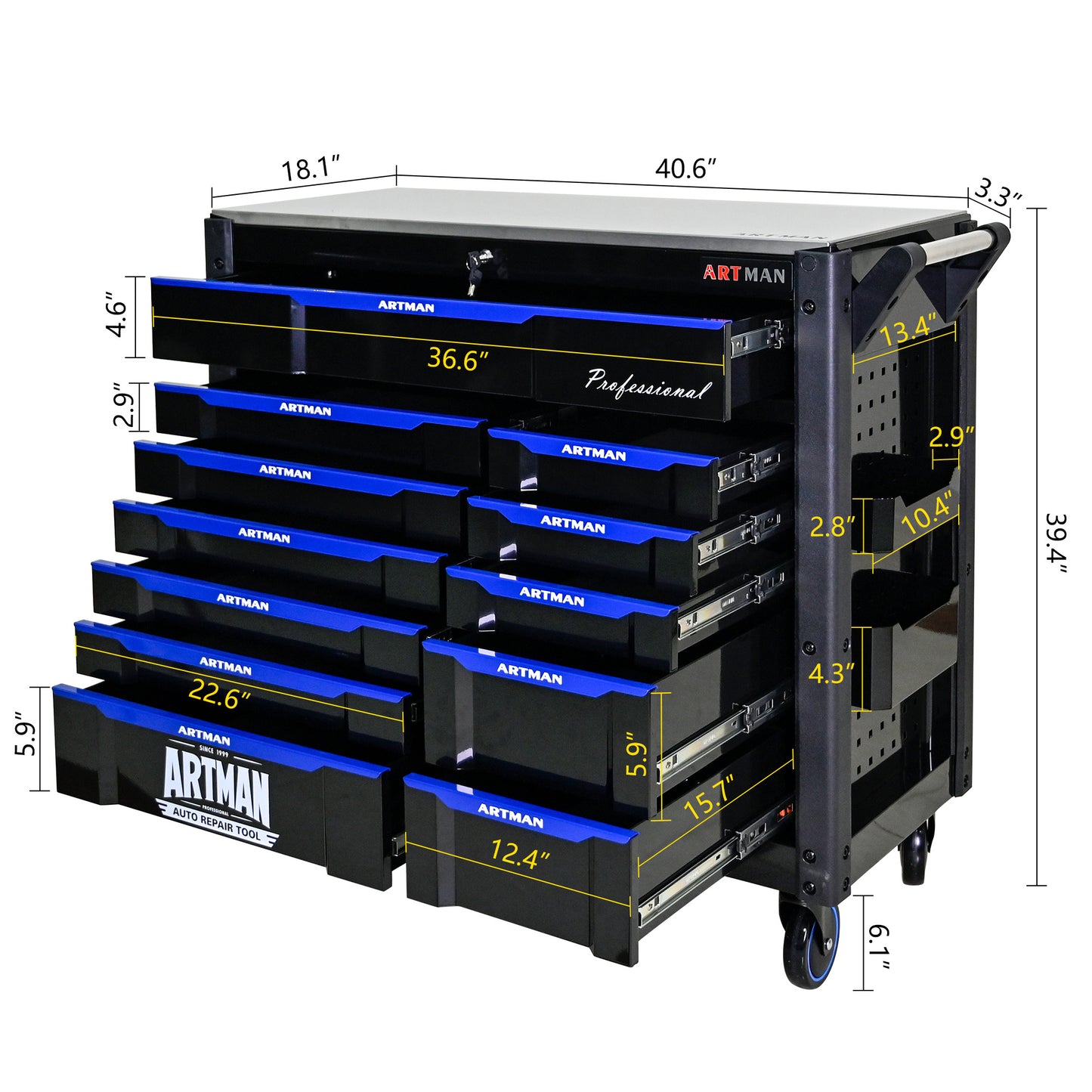 12-Layer Drawer Multi-Purpose Tool Car, With Wheels, Iron Top