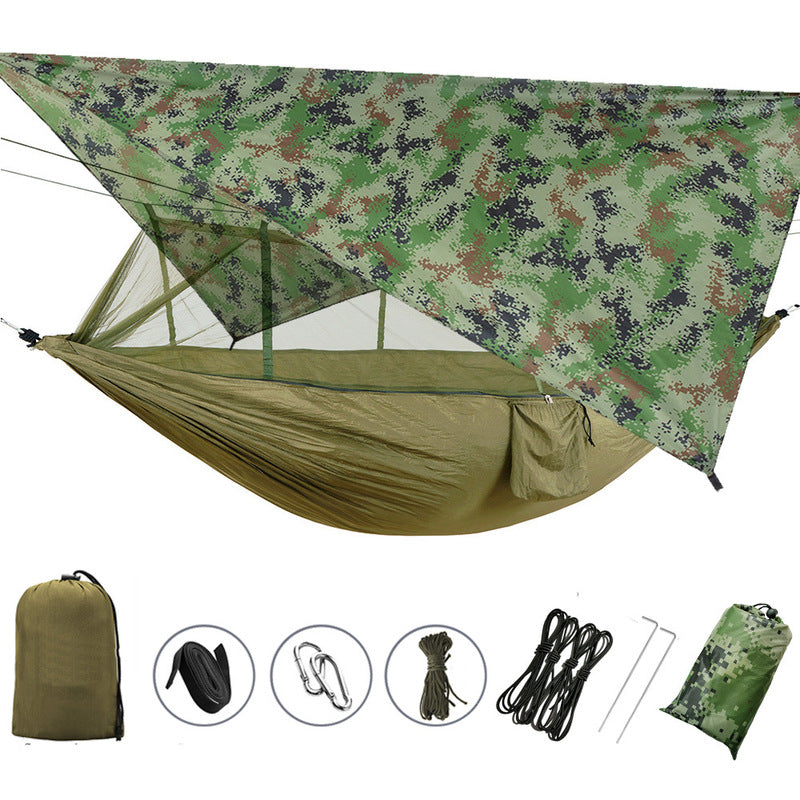 260x140cm Outdoor Double Camping Hammock with Mosquito Net and Rain Fly Tarp Lightweight Parachute Hammocks for Travel Hiking - NOVADI