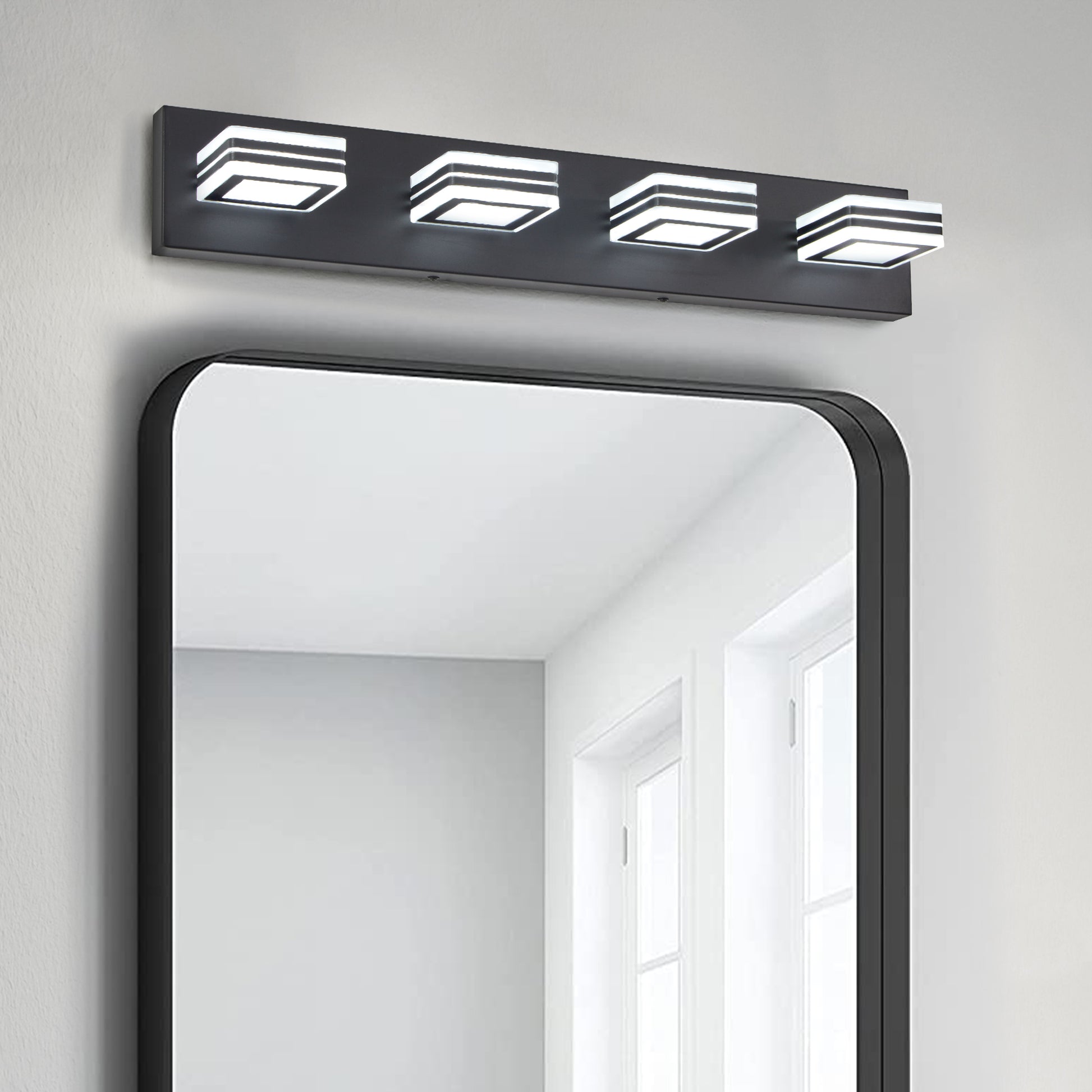 LED Modern Black Vanity Lights, 4-Lights Acrylic Matte Black Bathroom Vanity Lights Over Mirror - NOVADI