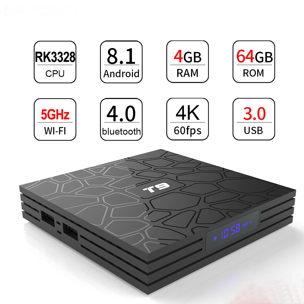 T9 4GB 64GB RK3328 Quad Core Smart Android 8.1 TV BOX Bluetooth4.0 H2.65 4K 2.4GHz/5GHz WIFI Set-top box Media Player - NOVADI