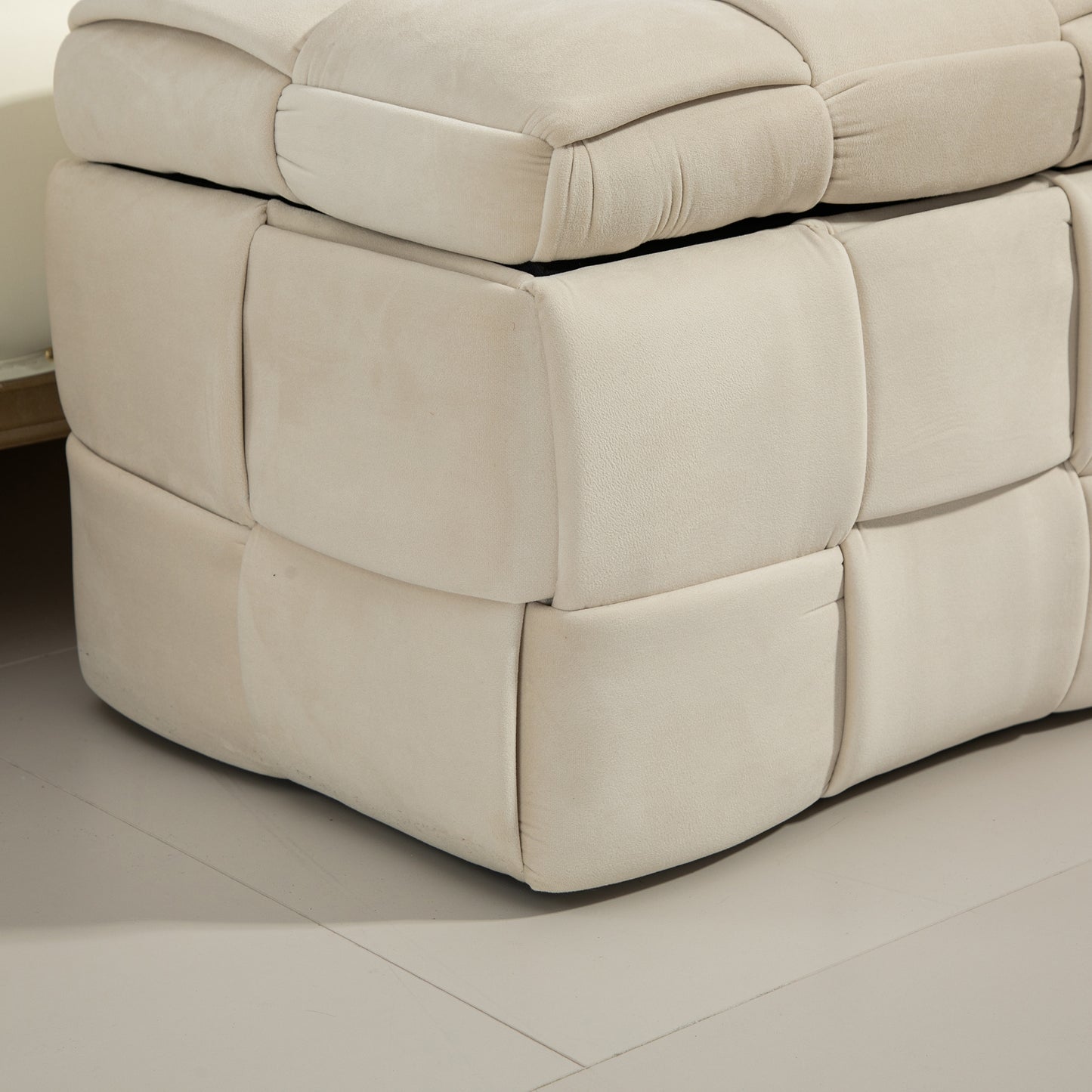 COOLMOR Ottoman-Stuhl mit Stauraum, Schlafzimmer-Beistelltisch, gepolsterter Eingangs-Fußhocker aus Stoff mit Sicherheitsscharnier (Beige)