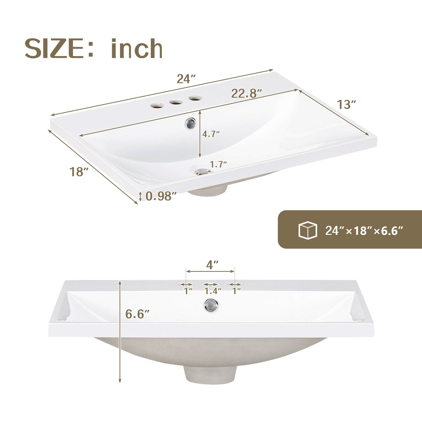 24" White Modern Sleek Bathroom Vanity Elegant Ceramic Sink with Solid Wood Frame Open Style Shelf - NOVADI