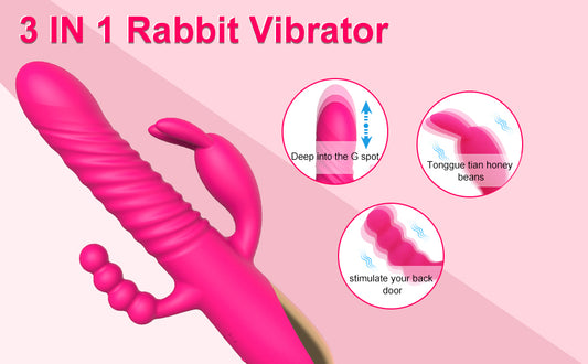 FUN MATES Rabbit Vibrator 3 in 1 Dildo Vibrator 7Thrusting+10 Vibration G spot Vibrator Clitoral Stimulator Vagina Anal