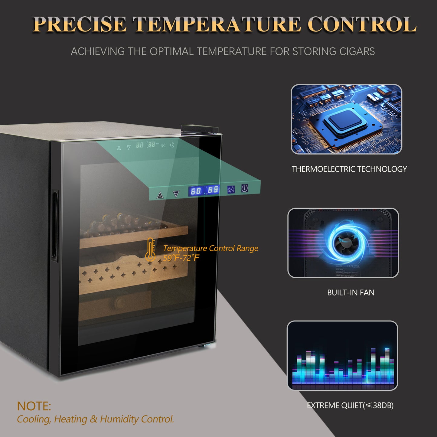 50-Liter-Zigarren-Humidore mit 3-in-1-Kühlung, Heizung und Feuchtigkeitskontrolle, Zigarren-Humidor-Luftbefeuchter mit 250 Zählimpulsen und konstanter Temperaturregelung