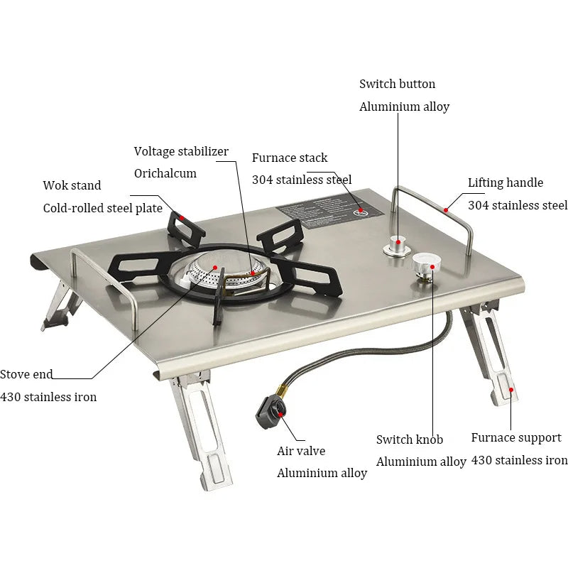 Camping-Gaskocher, faltbarer IGT-Gaskocher, 4000 W, Edelstahl, Camping-Tischkocher, tragbarer Picknick-Desktop-Ofen im Freien