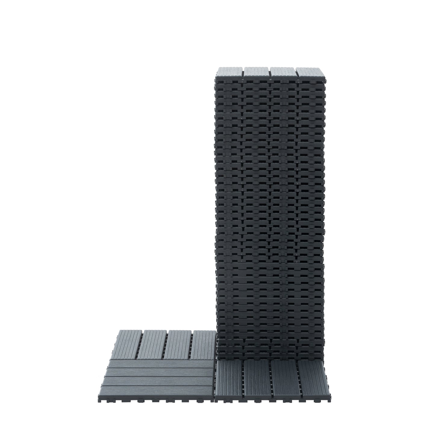 Plastic interlocking deck tiles, 44 waterproof outdoor terrace deck tiles, 12 "x12" square gray