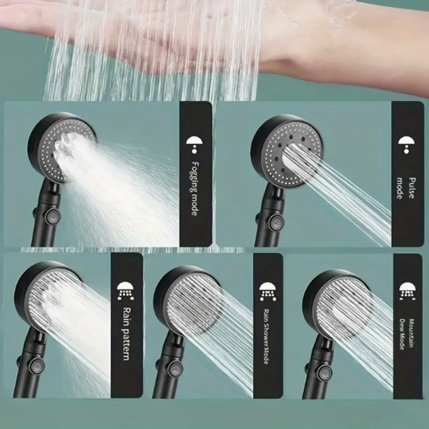 1pc High-Pressure Shower Head, Multi-Functional Hand Held Sprinkler With 5 Modes, 360°Adjustable Detachable Hydro Jet Shower Hea - NOVADI