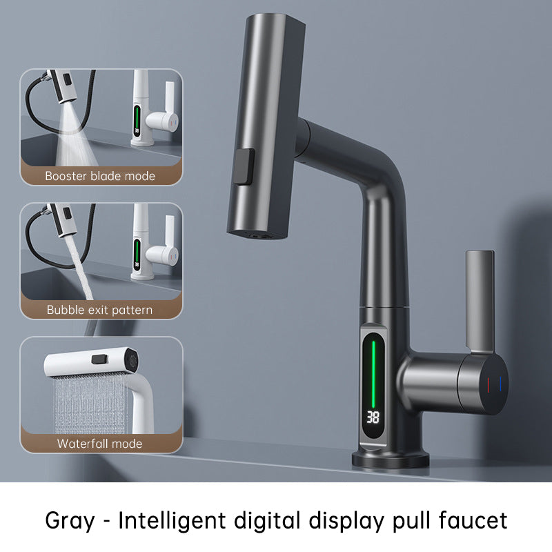 Intelligent Digital Display Faucet Pull-out Basin Faucet Temperature Digital Display Rotation