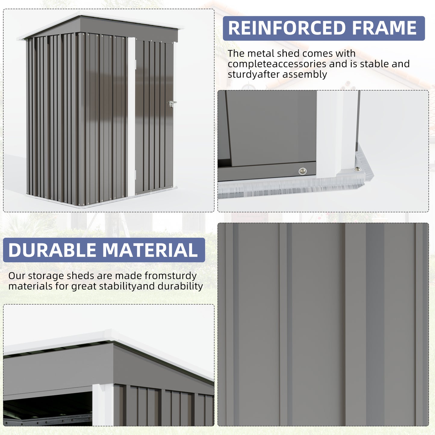 5 * 3FT Außenlagerschuppen, Geräteschuppen mit schrägem Dach und abschließbarer Tür, Metallschuppen für Hinterhofgarten, Hofrasen, grau