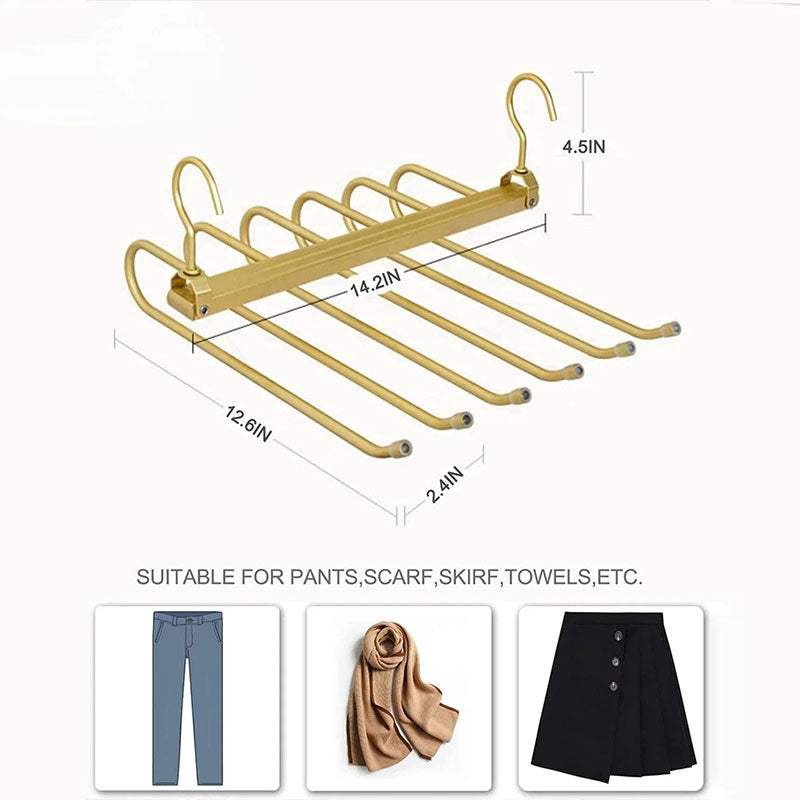 6 Layers Aluminum Pants Hangers,Space Saving Jean Scarf Organizer,Multi-Functional Closet Heavy Rack for Slacks Jeans Trousers