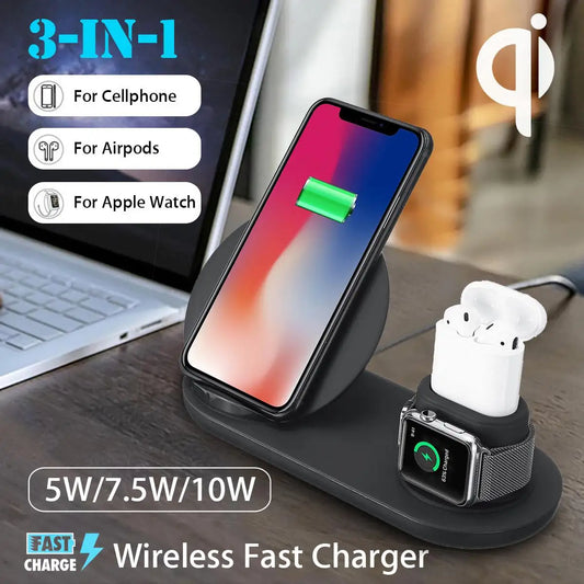 3 in1 10W Qi Wireless Charger Dock Station Fast Charging for Apple Watch 1 2 3 4 For iPhone XR XS Max For Samsung S9 For AirPods - NOVADI