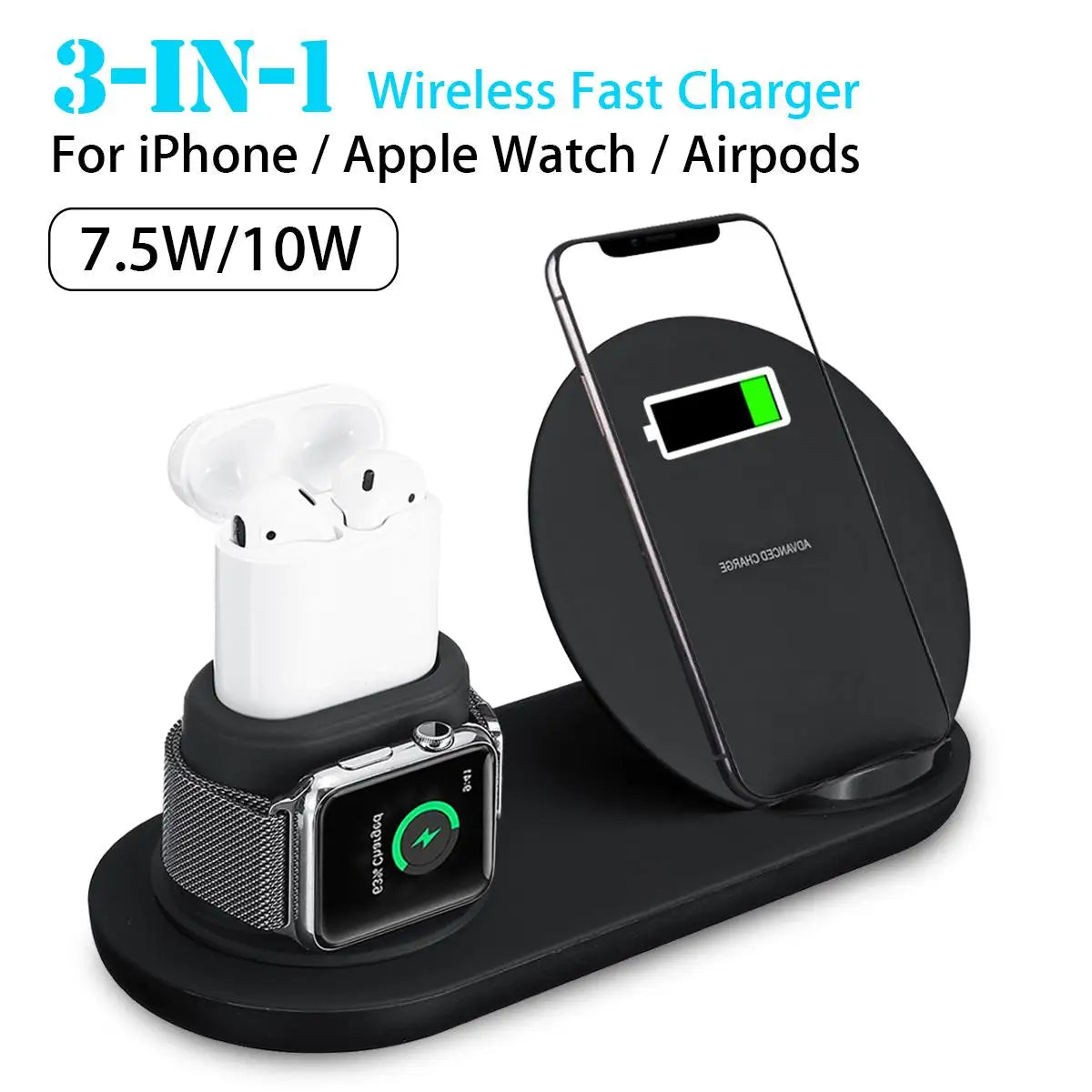 3 in1 10W Qi Wireless Charger Dock Station Fast Charging for Apple Watch 1 2 3 4 For iPhone XR XS Max For Samsung S9 For AirPods - NOVADI