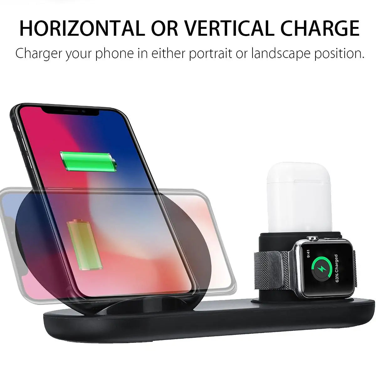 3 in1 10W Qi Wireless Charger Dock Station Fast Charging for Apple Watch 1 2 3 4 For iPhone XR XS Max For Samsung S9 For AirPods - NOVADI