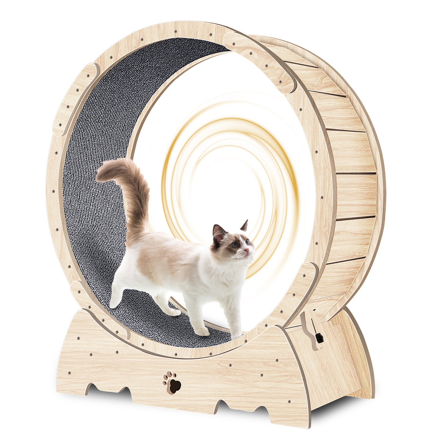 Cat Exercise Wheel for Indoor Cats, Cat Running Wheel with Carpeted Runway 37" Natural Wood Color - NOVADI