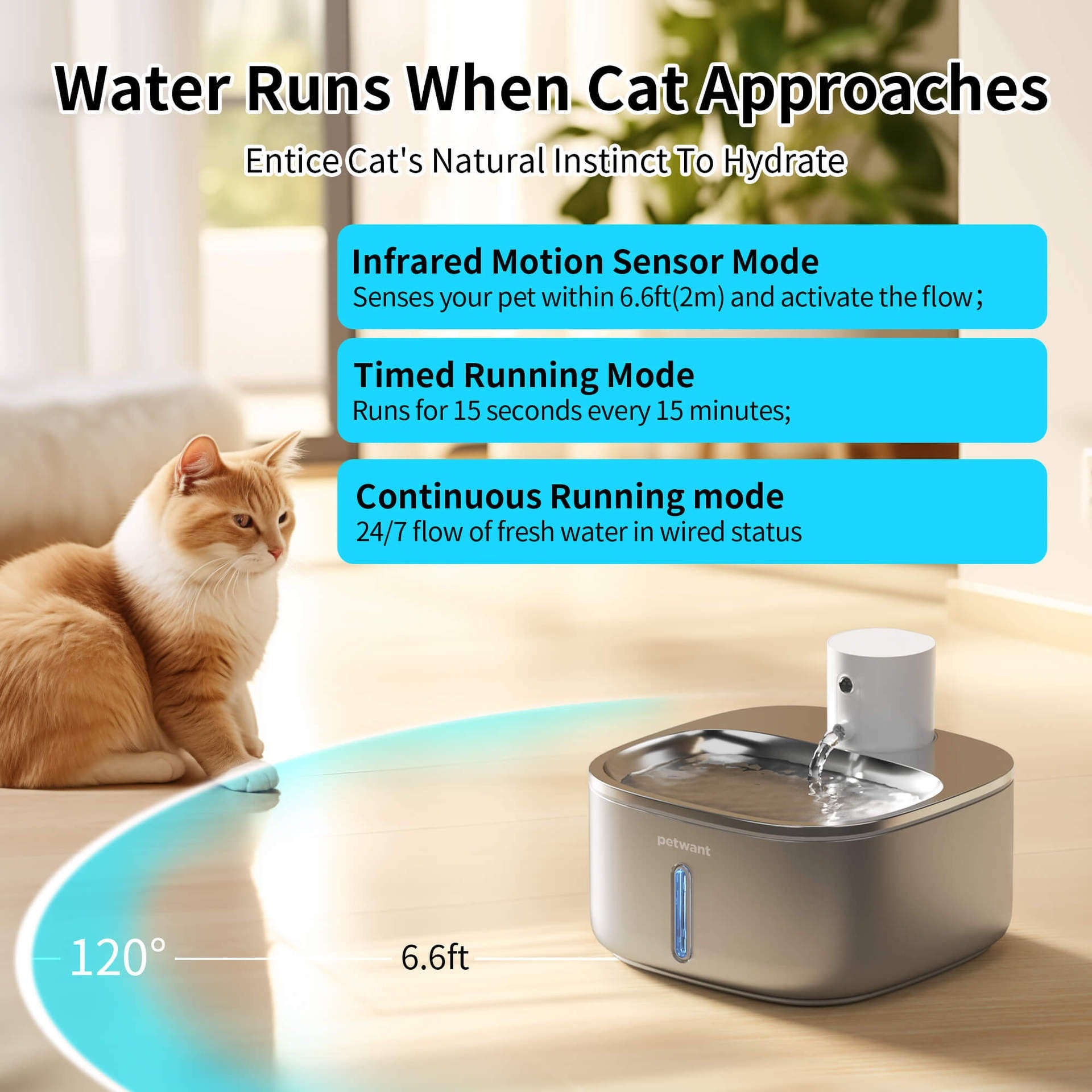 3.2L stainless steel wireless pet water dispenser 5000mA ultra endurance infrared sensing water feeding - NOVADI