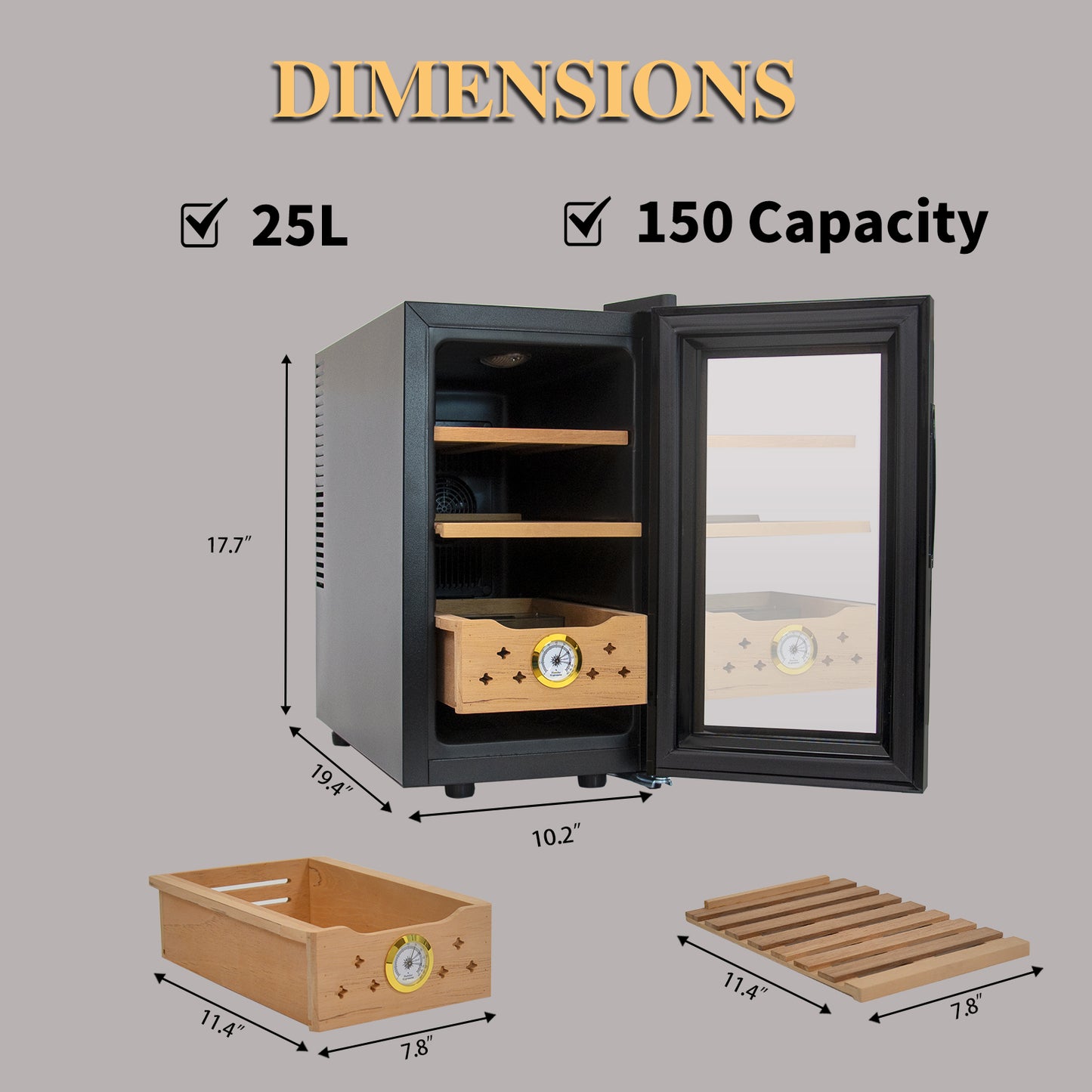 25L Elektrische Humidor, 150 zählt Kapazität Zigarren Humidor Luftbefeuchter mit Konstante Temperatur Controller, Zigarren Humidor Box mit