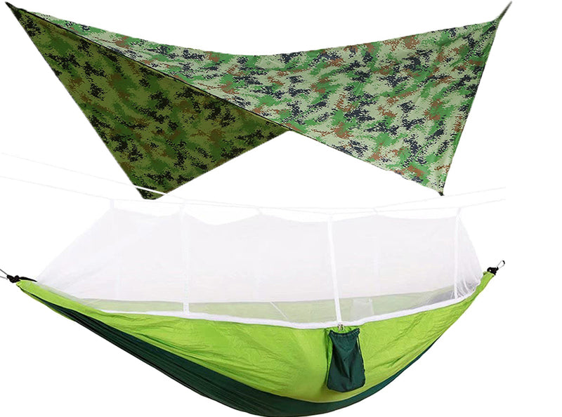 260x140cm Outdoor Double Camping Hammock with Mosquito Net and Rain Fly Tarp Lightweight Parachute Hammocks for Travel Hiking - NOVADI