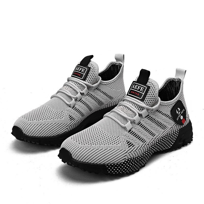 British air-cooled light and simple solid color lazy mesh sports shoes for men, thick sole, breathable fly woven running shoes - NOVADI