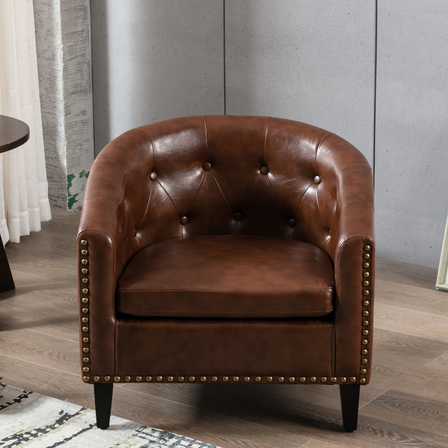 PU-Leder Tufted Barrel ChairTub Chair für Wohnzimmer Schlafzimmer Clubsessel