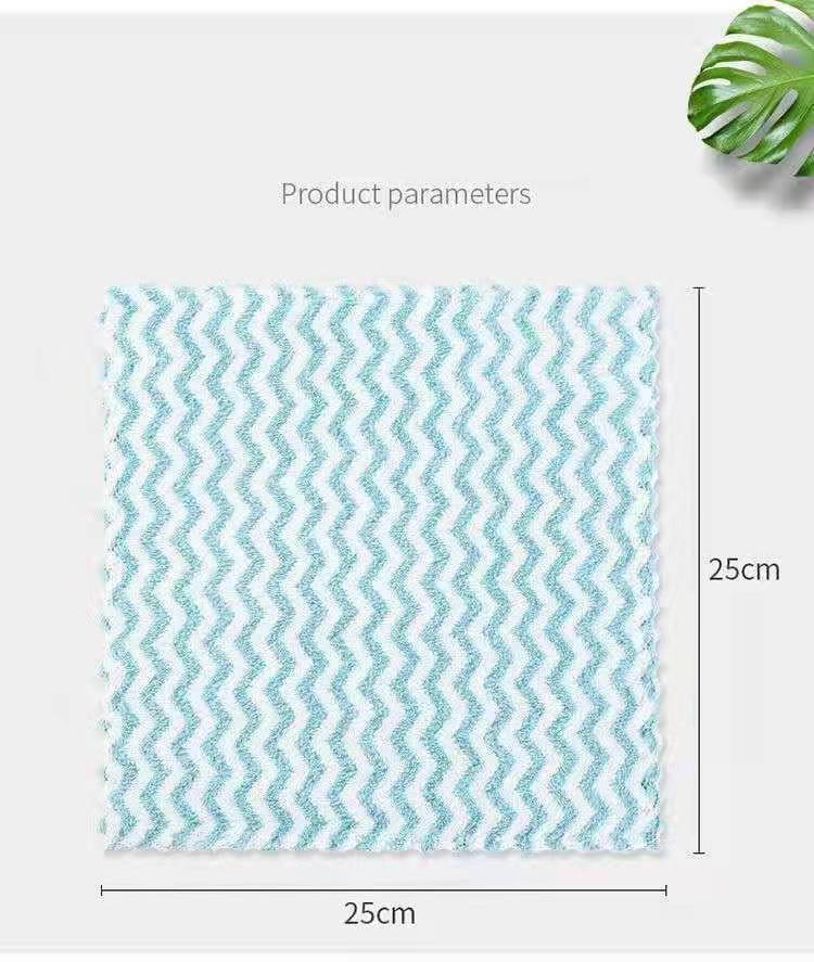 Double Sided Cationic Color Water Absorbent Wavy Stripe Oil Free Dishwashing Cloth Water Absorbent Dishwashing Cloth