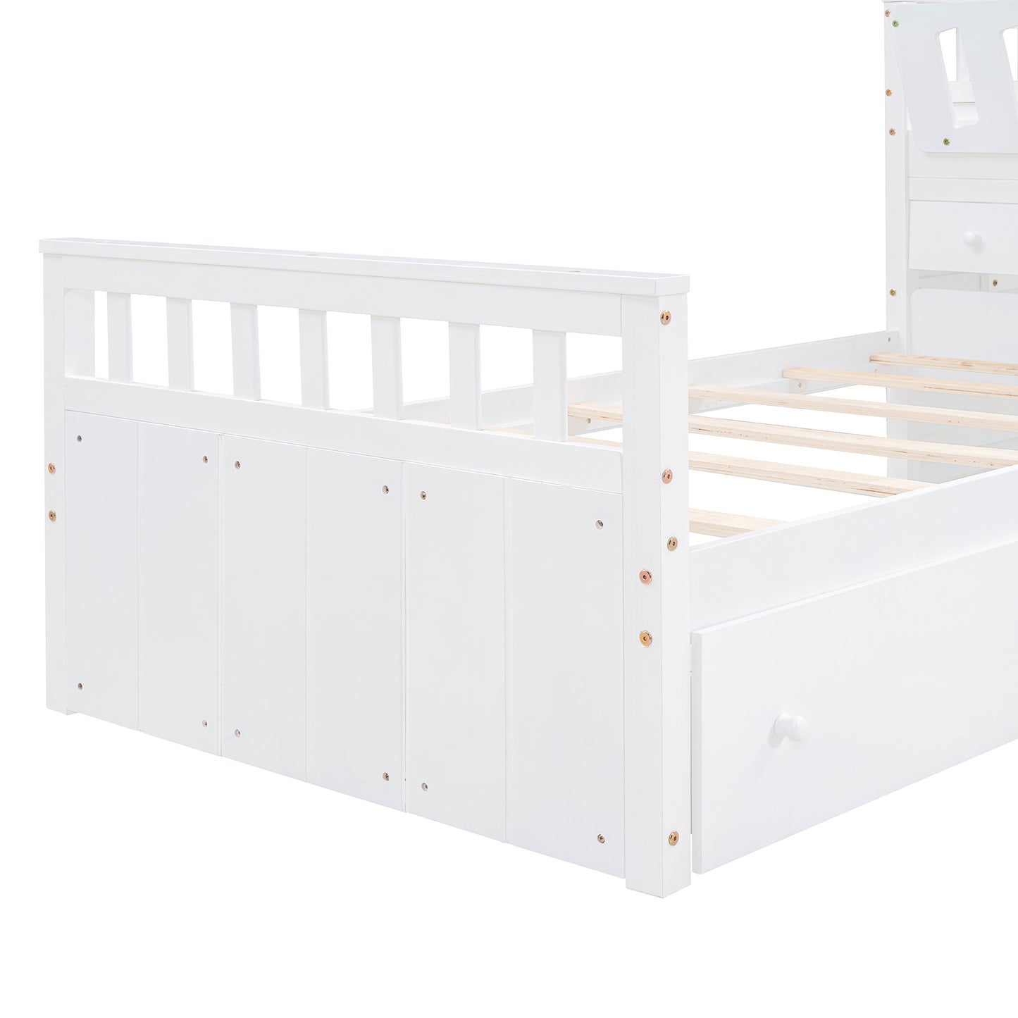 L-shaped Space-Saving Twin Loft and Twin Platform Bed with 7 Drawers and Full Guardrails(WHITE)