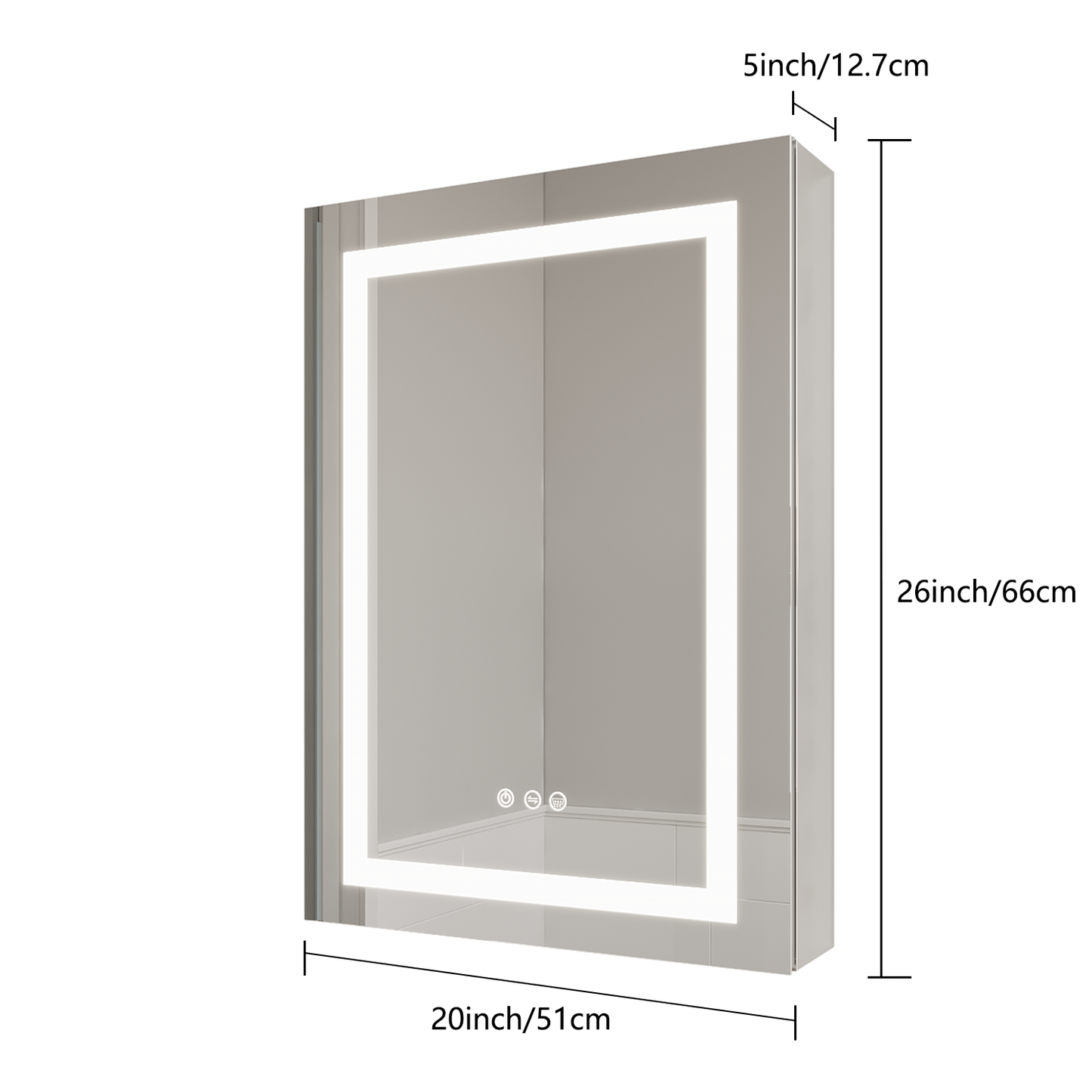 26x20 zoll (Linke Tür) bad medizin schrank mit LED spiegel 3000K ~ 6000K einzel tür beleuchtung bad schrank mit touch schalter adjusta