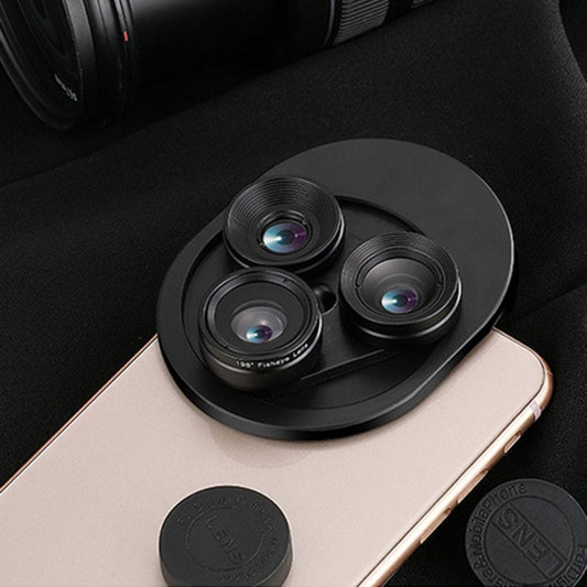 3 In 1 Mobile Phone Lens Set Professional Integral Turntable External Use Wide Angle + Fish Eye + Macro Camera Lens Set