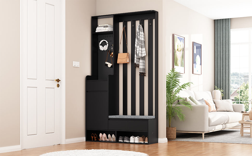 39.3'W70.8'H multifunctional corridor shoe cabinet with soft padded nail board and black hanger with entrance hook