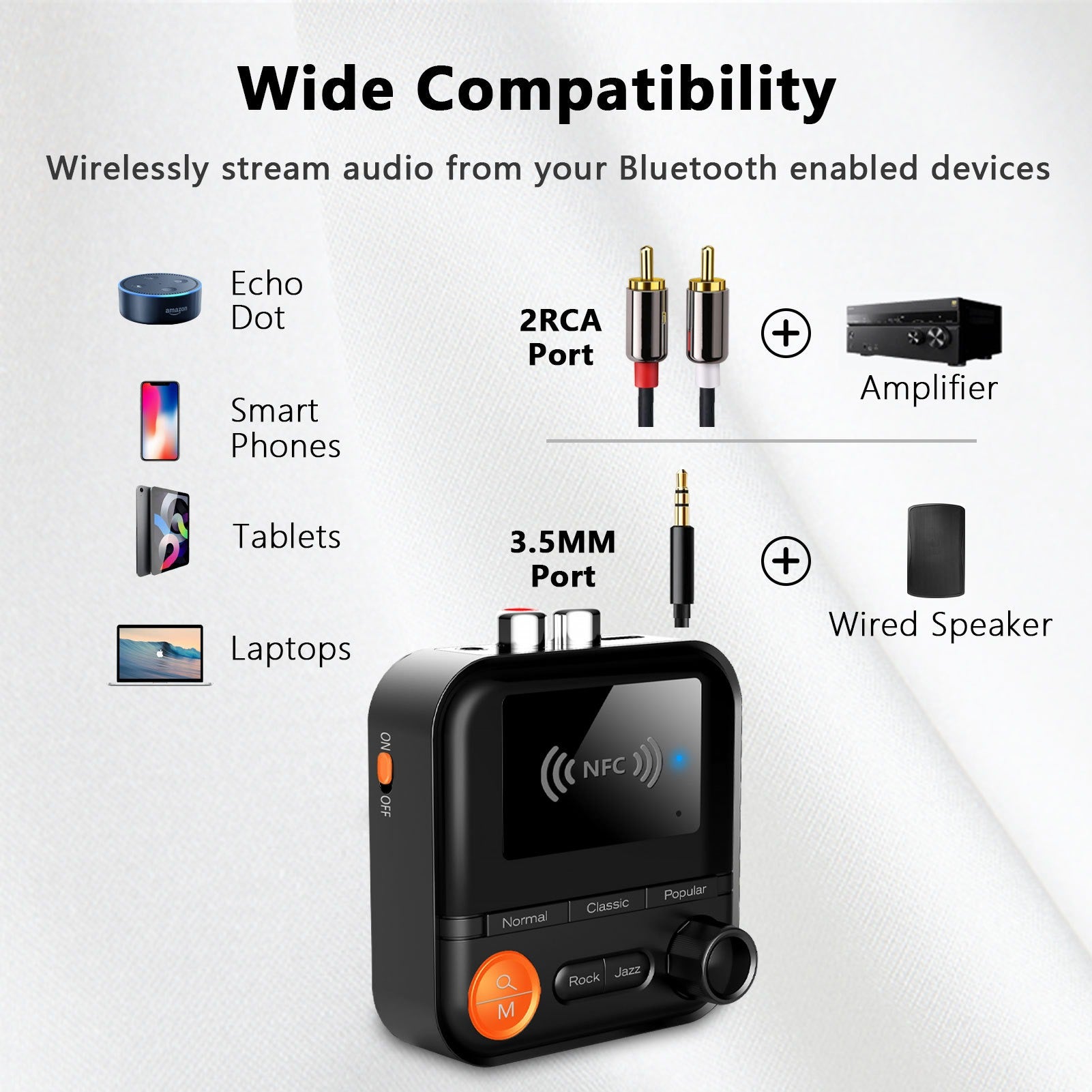 Bluetooth 5.2 Receiver Audio NFC Wireless Adapter Vintage Amplifier Audio TF Card MP3 Player - NOVADI