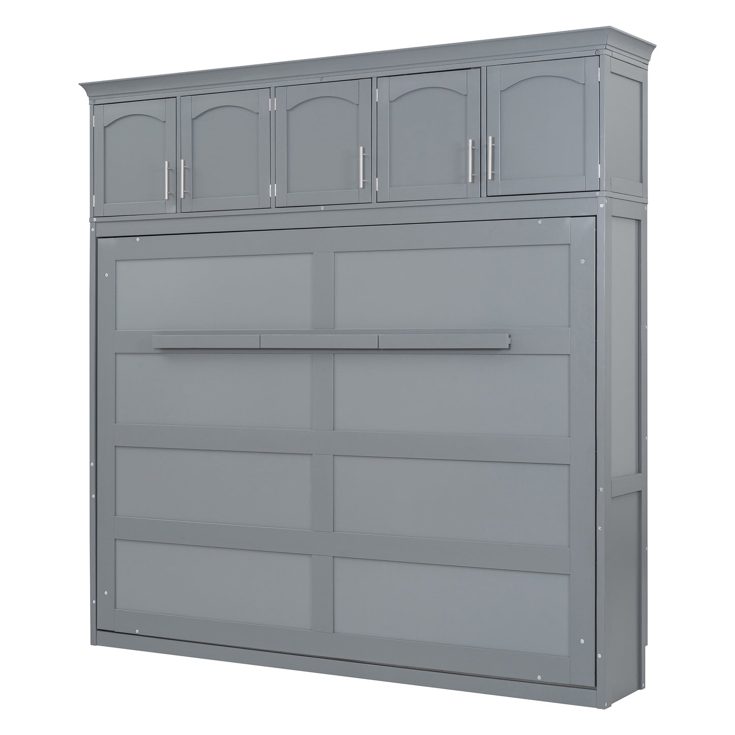 Full Size Murphy Bed Wall Bed with Top Cabinets,Gray