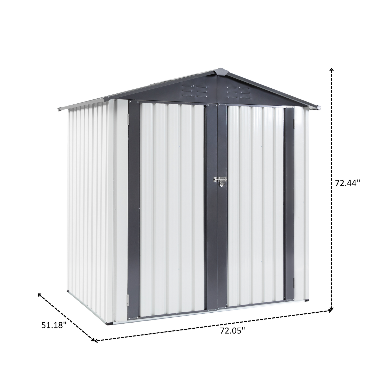 XWT014 Gartenschuppen aus Metall, grauweiß, 1,8 x 1,2 x 1,8 m, zur Aufbewahrung von Werkzeugen im Freien, regensicher, Version mit Scharniertür