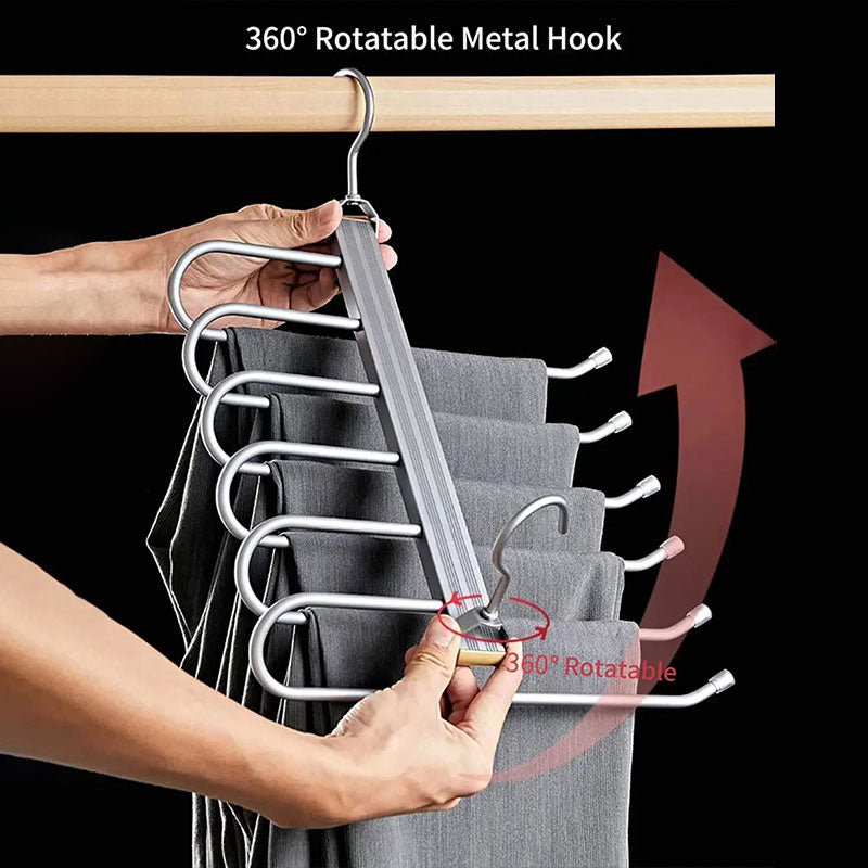 6 Layers Aluminum Pants Hangers,Space Saving Jean Scarf Organizer,Multi-Functional Closet Heavy Rack for Slacks Jeans Trousers