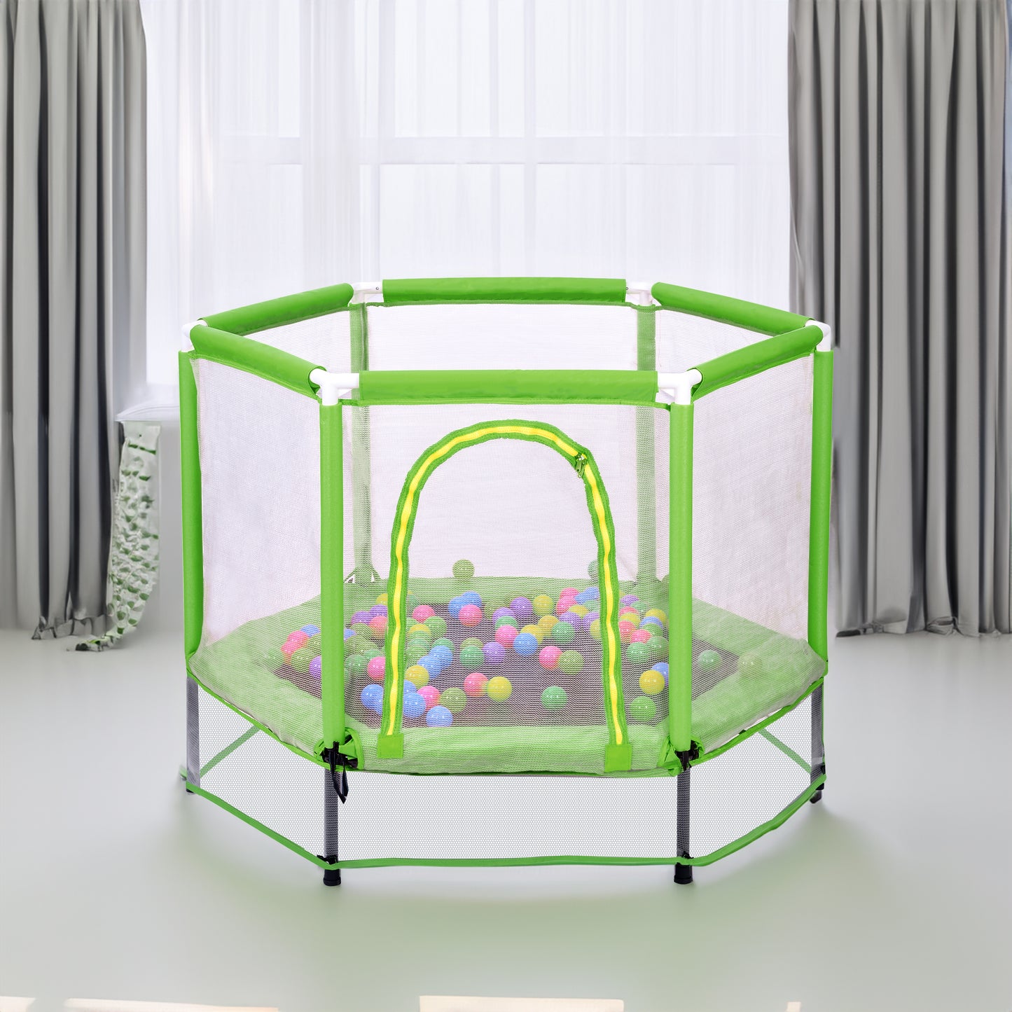 55'' Toddlers Trampoline with Safety Enclosure Net and Balls, Indoor Outdoor Mini Trampoline for Kids