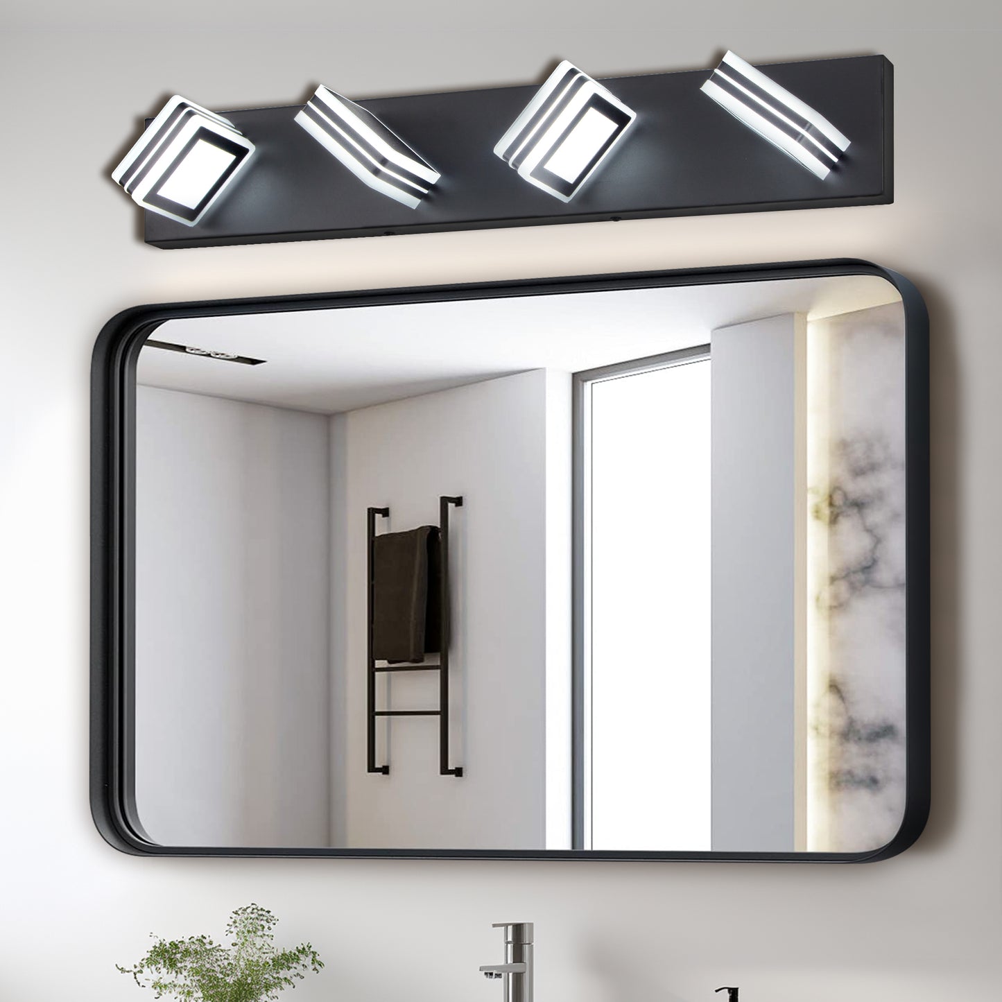 LED Modern Black Vanity Lights, 4-Lights Acrylic Matte Black Bathroom Vanity Lights Over Mirror - NOVADI