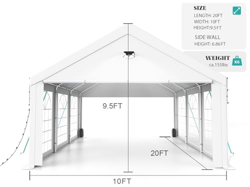 Sannwsg Party Tent -10x20FT Heavy duty Tent with Removable Side, Wedding Exclusive Holday Bithday BBa Backyard Evening Tent