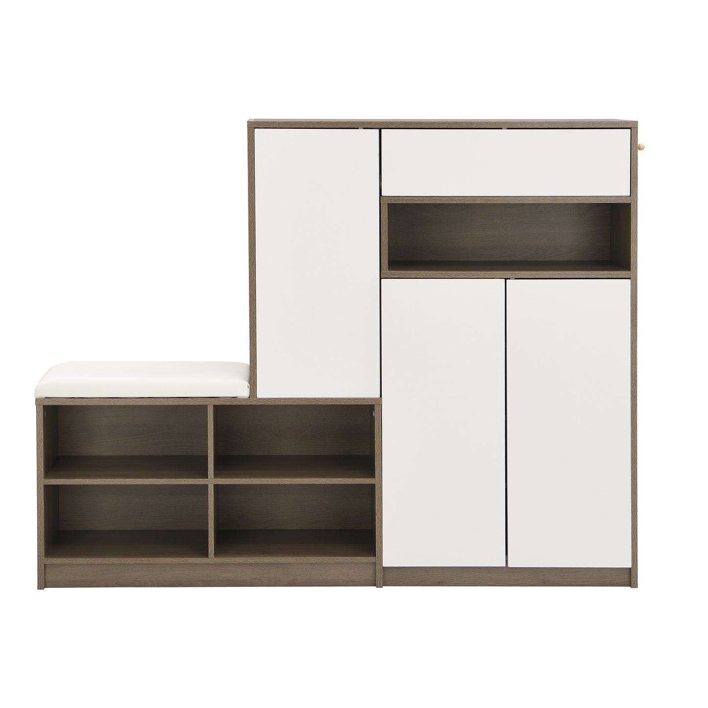 ON-TRANS 2-in-1 shoe storage platform and shoe cabinet, with soft cushioned seats and adjustable shelves, white