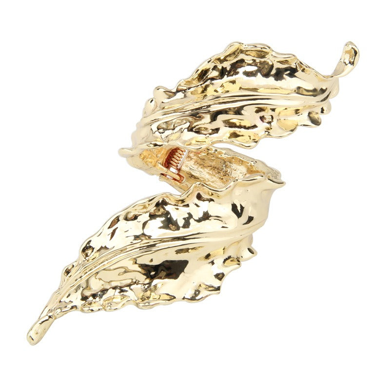 Retro gold leaf spiral wound open bracelet for women delicate metal leaf bracelet - NOVADI