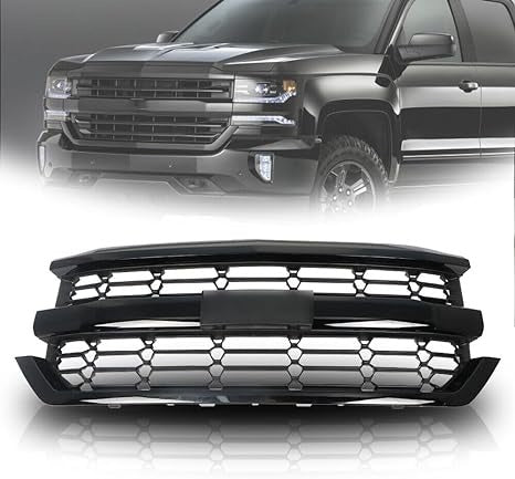 Front Bumper Upper Grille Grill Compatible with Chevrolet Silverado 1500 2016-2018 (Black) - NOVADI