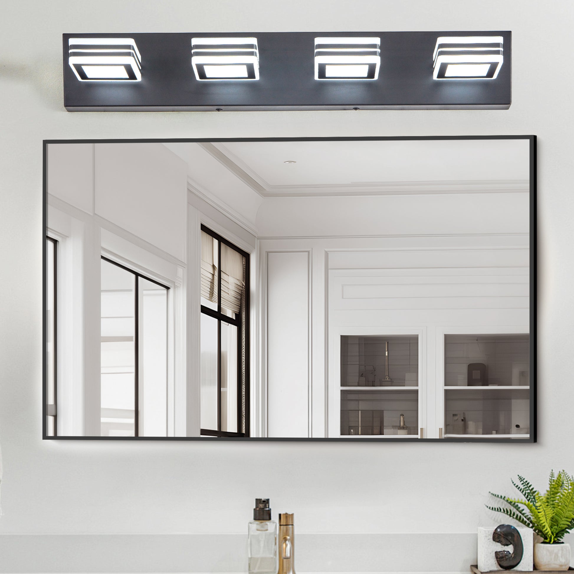 LED Modern Black Vanity Lights, 4-Lights Acrylic Matte Black Bathroom Vanity Lights Over Mirror - NOVADI