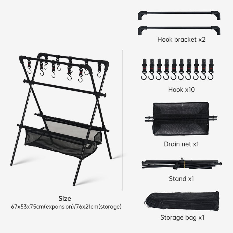 Outdoor camping folding shelf camping car drying rack drying net drying rack storage rack - NOVADI