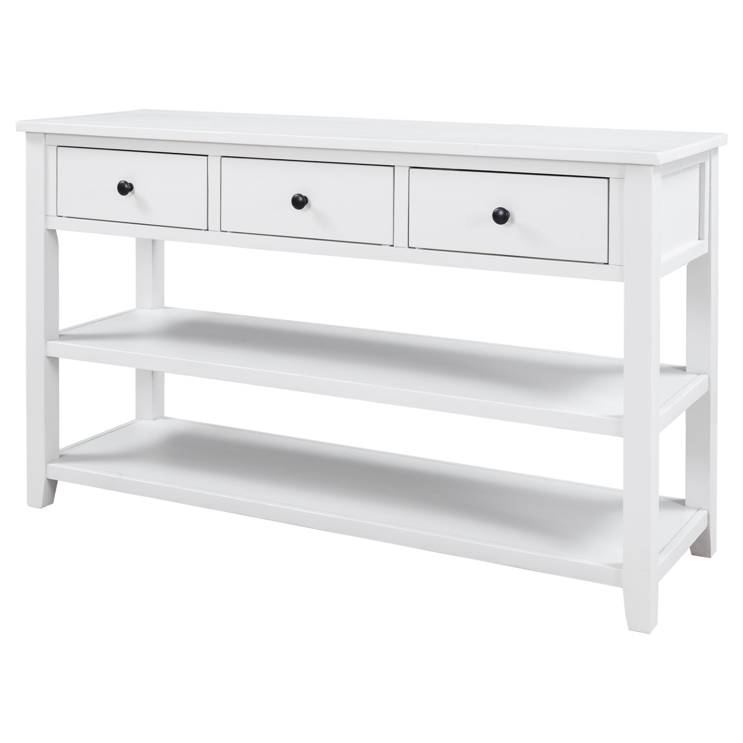 Retro Design Console Table with Two Open Shelves, Pine Solid Wood Frame and Legs for Living Room (Antique White)