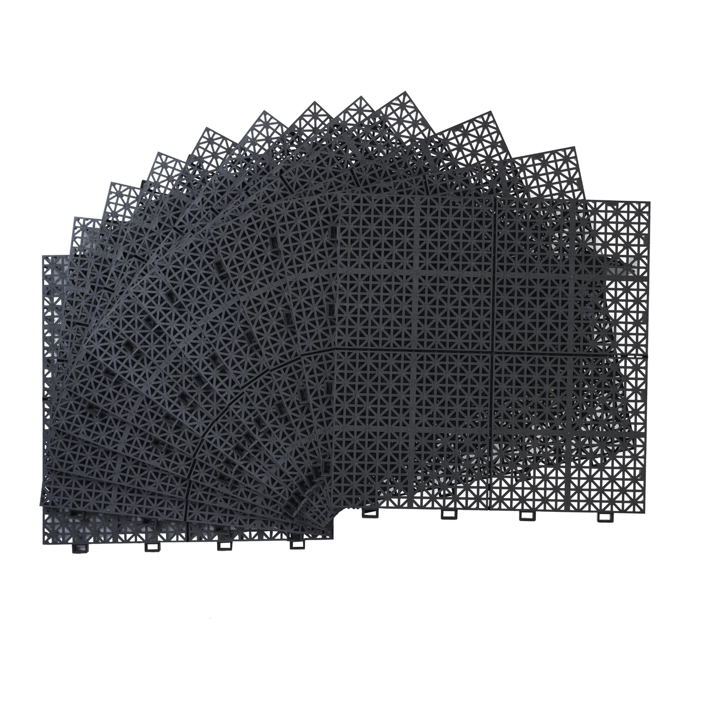 12 x 12 inch black interlocking deck tiles, plastic waterproof, weighing up to 6613 pounds, with a rose pattern pack of 12